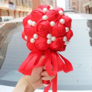 Dekoratif çiçekler kırmızı renk gül düğün gelin nedime buket boyutu 19x27cm buketler el tutma çiçek kabul özel yapılmış