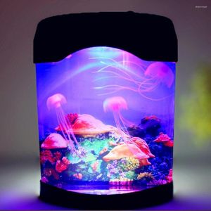 Gece Işıkları Denizanası Tank Marine World Yüzme Mood Light Led Renkli Akvaryum Çocuk Lambası Dekoratif USB Gücü