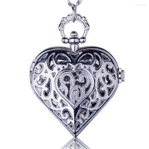 Cep saatleri moda gümüş bronz kuvars kalp şeklindeki saat kolye kolye kadın bayan takı hediyesi
