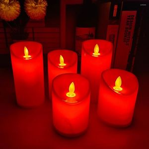 Masa lambaları kırmızı LED alevsiz mumlar ışıklar pille çalıştırılan plastik sütun titreyen mum ışığı parti dekoru için