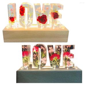 Gece Işıkları Ebedi Çiçek USB Güç Led Işık Aşk Mektubu Kurutulmuş Çiçek Gül Lamba Sevgilisi Karısı Kız Arkadaşı Hediye