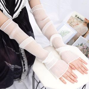 Joelheiras 1 mulher feminina renda fina luvas longas e sem dedos de verão mangas de proteção de luva de luva de luva de braço respirável Protetor solar Mittens UV