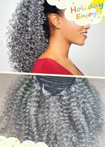 4C Afro Gümüş Gri Gri Gri Künky Ponytail Uzantıları Klipler Uzun Sargılar Çekme Pony Kuyruğu Uzatma Kipi Saç Piyasası 1pcs 140g 18inch