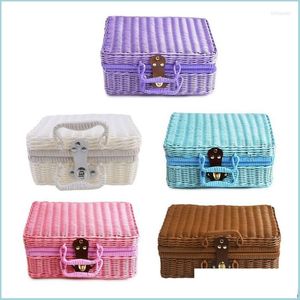 Jewelry Pouches Bags Jewelry Pouches Rattan Storage Basket Makeup Organizer Mtipurpose Container With Lid 40Gb Drop Delivery 2022 P Dhdwa
