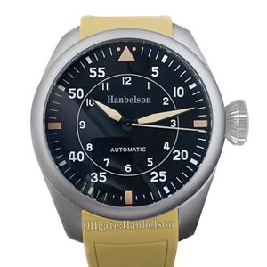 Relógio masculino Movimento automático Coroa grande Relógios de pulso Mostrador preto árabe Pequenos três ponteiros Fundo transparente Relógios com pulseira de couro