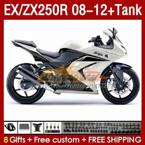 Kawasaki Ninja Ex250R ZX250R 2008 için enjeksiyon Fairings Tank 2010 2011 2012 ZX250 EX250 R 163No.125 ZX-250R 08-12 EX ZX 250R 08 09 10 11 12 OEM Kaplama Beyaz İnci