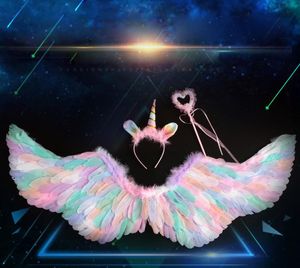 Parti Malzemeleri Renkli Tüy Kanatları Cadılar Bayramı Giyinme Dersler Gökkuşağı Angel Wings Çocuklar Peri Göster Küçük Kız Prenses Hediye Fotoğraf Sahnesi Noel
