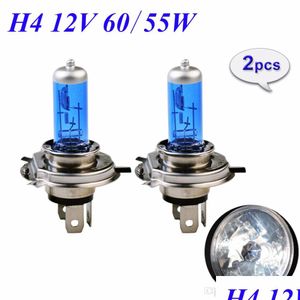 Halojen Araba Işıkları 1 Çift 12V 60/55W H4 Halojen Lamba 5000K Far Bb Xenon Koyu Mavi Cam Süper Beyaz Damla Teslimat 2022 Mobiller DHQDP