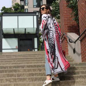 Camicette da donna Camicetta in chiffon da donna estiva Stampa floreale Kimono Beach Cardigan con lacci Top Cover Wrap Sun Shirt Long Blusas