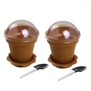 Festival Malzemeleri Cups Dessertcup Saksı Dondurma Cupcake Lidsspots Kaseler Kek Kaşıkları Mini Yoğurt Flowerpot Kreş Küçük Kaşık Planı