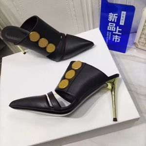 Золотая монетная эмблема женские сандалии мода заостренная кожаная металлическая каблука 9,5 см высотой каблуки Свадебные невесты для латте обувь 35-42