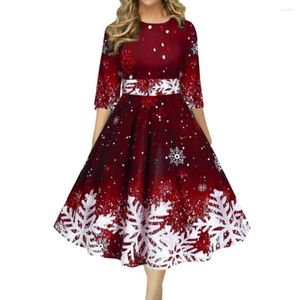 Sıradan Elbiseler Moda Noel Elbise 3/4 Kollu Cilt Dokunma Kar Tanesi Baskı A-line Elbise Festival için Stranty Xmas