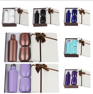 Lowest price Sublimation Wine tumbler set 500ml mix colors tea sets stainless steel double wall insulated with wine bottle two tumblers gift sets for christmas