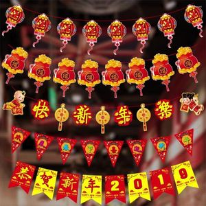 Parti Dekorasyonu Çin Bahar Festivali Zenginlik Tanrısı Kömür Asma Bayraklar Çekme Bayrağı Yıl Banner Bunting