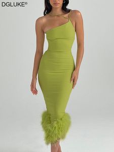 Günlük elbiseler şık ve zarif akşam kadınlar için bir omuz saçaklı kokteyl partisi seksi bodycon yeşil siyah 221018