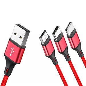 1.2M 3'ü 1 Arada Naylon Örgülü Kablolar Çok renkli USB Hızlı Şarj Kablosu Tip C Android Şarj Kablosu