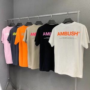 Дизайнерская мужская футболка AMBUSH с коротким рукавом и надписью на груди Светоотражающие базовые мужские и женские футболки для пар Топы Модная мода