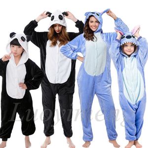 Pijamas inverno panda macacão mulheres adultos pijamas de animal kigurumi costura de dormir pijamas de flanela de flanela de flanela para crianças menina menina cobertor