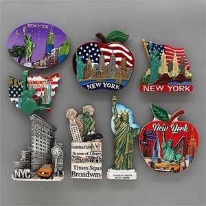 Американский туризм Йорк Статуя Либерти Атлантик -Сити Таймс -сквер. Магнитный холодильник наклеек 220426