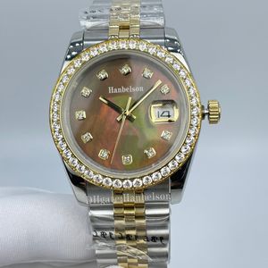 НОВЫЕ женские часы с бриллиантами, черный циферблат, автоматический механизм, сапфировое стекло, подарочные женские часы, двухцветное золото, 36 мм