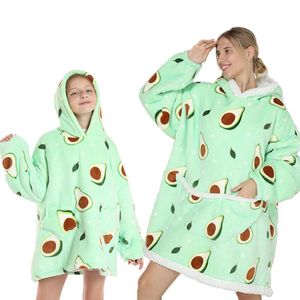 Others Apparel Avocado Oversized Hoodie Blanket Adult children Winter Hoodies Blanket Gown TV Blanket With Sleeves Pullover Hoody Sweatshirts T221018