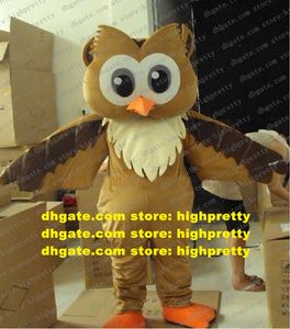 Sevimli Kahverengi Baykuş ve Mavi Owlet Maskot Kostüm Mascotte Yetişkin Koyu Kahverengi Kanatlı Büyük Turuncu Ayaklar Parti Kıyafet Suit No.887