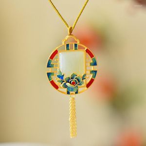 Подвесные ожерелья роскошные винтажные колье эмали для цветочной полой кисточки с хитанским нефритовым китайским стилем украшения для женщин свадебная вечеринка