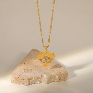 Цепи Uworld Романтическое сердце циркона инкрустированное подвесное ожерелье из нержавеющей стали 18 тыс. Золото покрыто глазом.