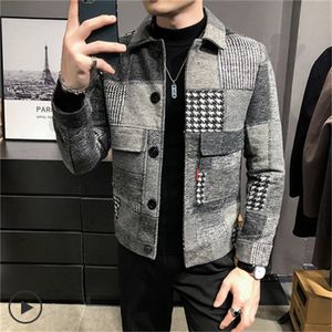 Мужские куртки Zongke Шерстяная клетчатая куртка-бомбер в японском стиле уличная одежда Мужское зимнее пальто M-3XL Женская блузка с лоскутным принтом 158
