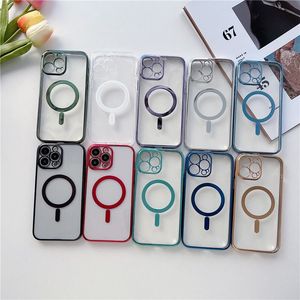 Magnetic Clear electroplated Cases For iPhone 14 13 12 11 Pro Max transparent plating Soft Back Cover