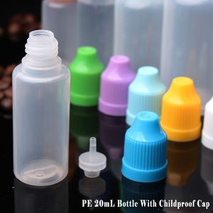 20 мл E CIG Пластиковые бутылки капельницы с разноцветной детской крышкой длинный тонкий наконечник пустой бутылка