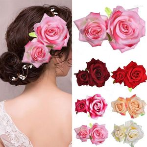 Headpieces Handmade Velvet Double Rose Flower Hair Clip Women Girls Wedding Flamenco Dancer Hairpins Bridal Bridesmaid Barrettes