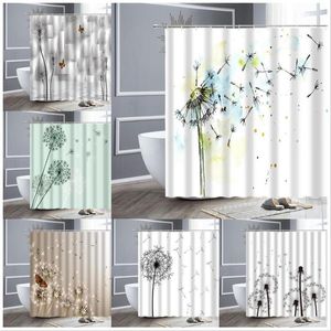 Cortinas de chuveiro simples floral de dente -de -borboleta de borboleta aquarela de flor de flor de flor de flor natural decoração de casa de tecido de poliéster