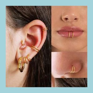 Hýzma Çiviler Paslanmaz Çelik Çift Burun Halkası Spiral Septum Piercing Kıkırdak Hoop Küpe Tragus Helix Kadınlar İçin Burun Deliği Je Dhubi