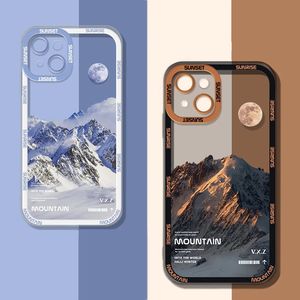 Роскошные чехлы INS Sunset Moon Snow Mountain Phone Case для iPhone 14 13 12 11 Pro Max XS XR X 11 Soft Cover Soft Cover Iphone