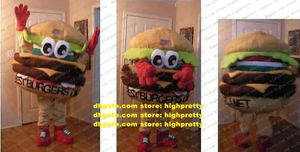 Sevimli Maskot Kostüm Kahverengi Hamburger Gezegendeki En İyi Burgerler HAM Burger Bun Panettone Ekmeği Kırmızı Ellerle No.586