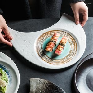 Teller 12 Zoll im japanischen Stil, handgezeichnete Mondscheibe, Sushi-Keramikteller, Heim-Dinner-Set und Geschirr, Küchenbedarf