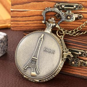 Pocket Watches Quartz Kadınlar İçin İzle Romantik Eyfel Kulesi Kılıfla Kolye Fob Kolye Lüks Hediyelik Hediye Montre de Poche