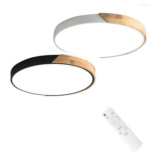 Ceiling Lights LED Light Modern Nordic Round Lamp Wooden Home Living Room Bedroom Study Surface Mounted Lighting Fixture Remote Control