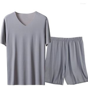 Мужская пижама Ice Silk, мужской однотонный пижамный комплект, летняя домашняя одежда с коротким рукавом, большие размеры 3XL 4XL, мужской пижамный пижамный костюм, свободная ночная одежда
