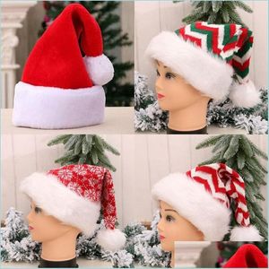 Beanie/Kafatası Kapakları Örgü Santaclaus Hats ADT Çocuklar Noel Hediyeleri Kar Tanesi Stripe Santa Hat Kırmızı Sıradan Kadın Erkek Süsleme Peluş DHBFV