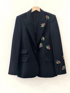 Kadın Suits 2022 Sonbahar Kış Zadi Siyah Single Düğmesi Çiçek Rhinestones Uzun kollu ofis Lady Blazer Ceket