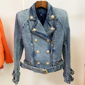 Frauenjacken 2022 Herbst Herbst Winter Denim Motorradjacke Frauen Doppelbrust Metalknopf Gothic Größe xxl