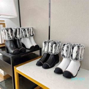 2022 Botlar Zincir Tokalı Topuk Yüksekliği 3cm 7cm 22ss Klasik Buzağı Tavşan Saç Fermuar Kış Kar Botları Nefes Alabilir Konforlu Kış Günlük Ayakkabıları
