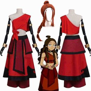 Anime Kostümleri Yeni Anime Avatar Son Airbender Katara Cosplay Cold and Wig için Karnaval Cadılar Bayramı Partisi J220915