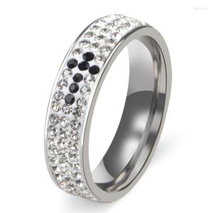Alyanslar 3, siyah kristal çapraz desen moda paslanmaz çelik tam parmak yüzüğü Kadınlar Erkekler Katılım Yıldönümü
