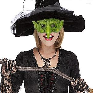 Decorazione per feste Maschera da strega verde Vacanza Halloween Carnevale di Natale Cosplay Scherzo Grande evento Puntelli da palcoscenico Mago naso piegato