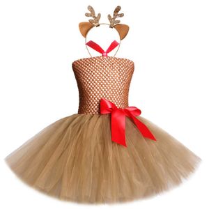 Occasioni speciali Baby Girl Deer Tutu Dress for Kids Halloween Costume di Natale Bambini Tulle Outfit Brown Renna Abiti da principessa 1-12 anni T221014