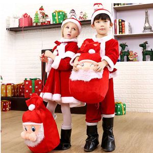 Особые случаи детские детские рождественские косплей Санта-Клаус костюм малышка x-mas наряд 3/4 кусочки платье/брюки топы шляпы для шляпы для мальчиков для мальчиков T221014