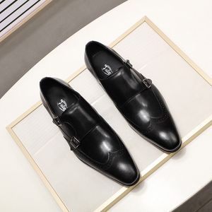 2022 Yeni Stil Orijinal Deri Keşiş Strap Strap Erkek Elbise Ayakkabı Siyah Bordo Resmi İş Ofisi İş Çift Toka Ayakkabı